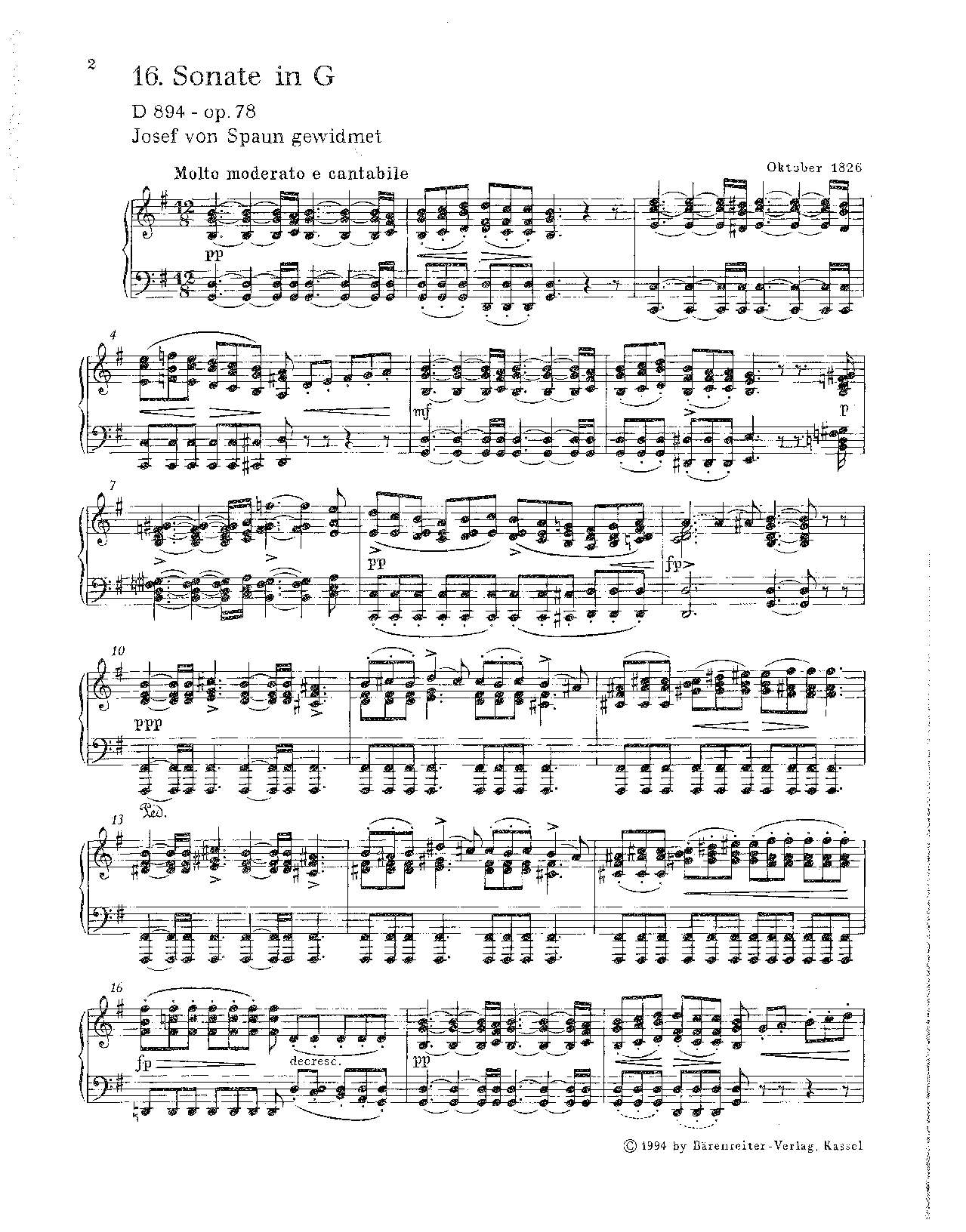 Piano Sonata in G major, D.894