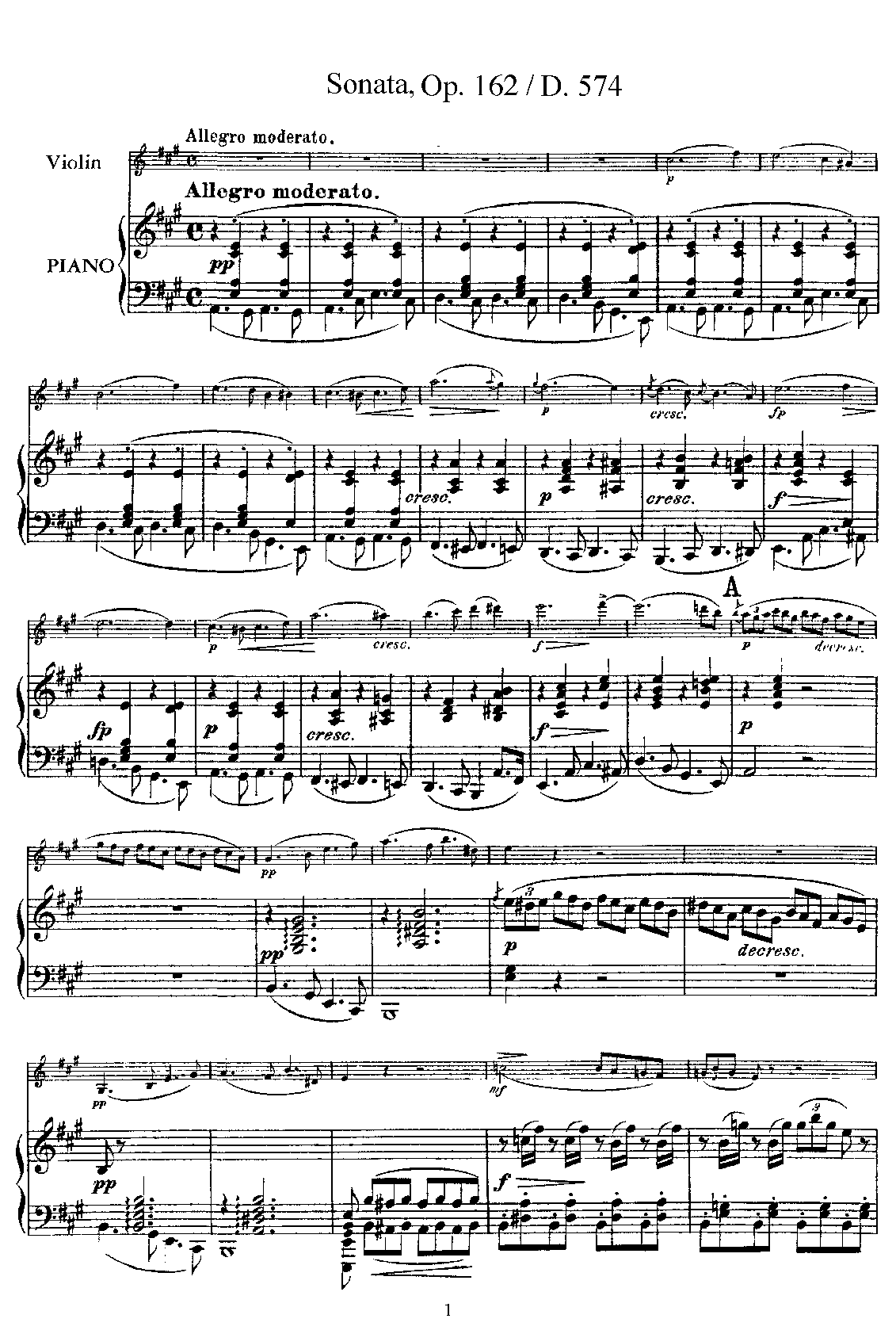 Violin Sonata in A major, D.574