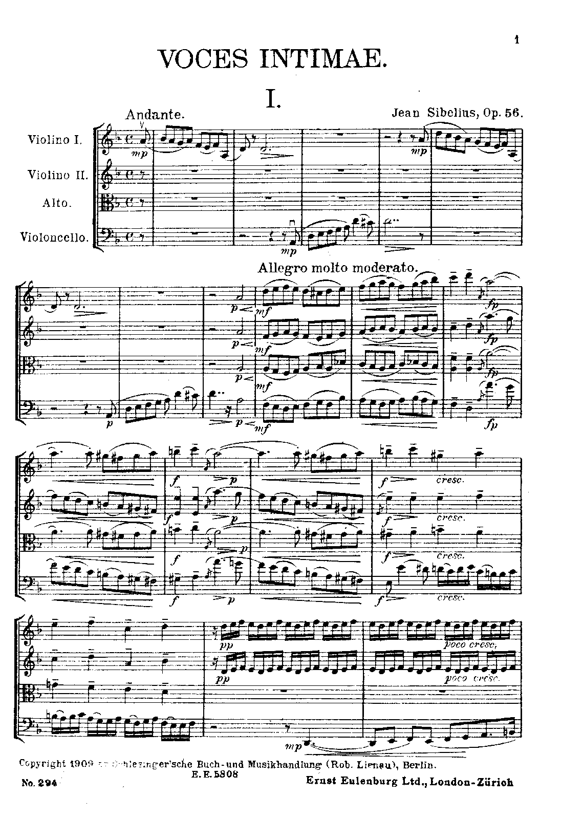 String Quartet ‘Voces intimae’, Op.56