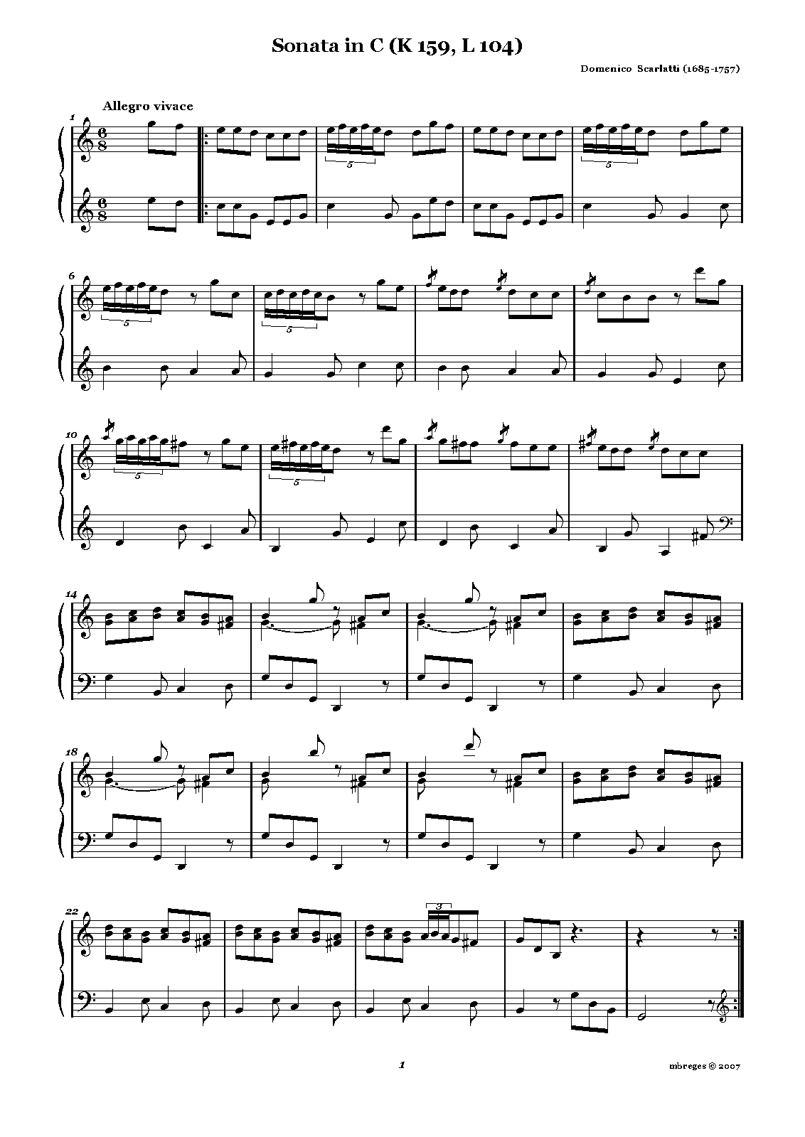 Keyboard Sonata in C major, K.159