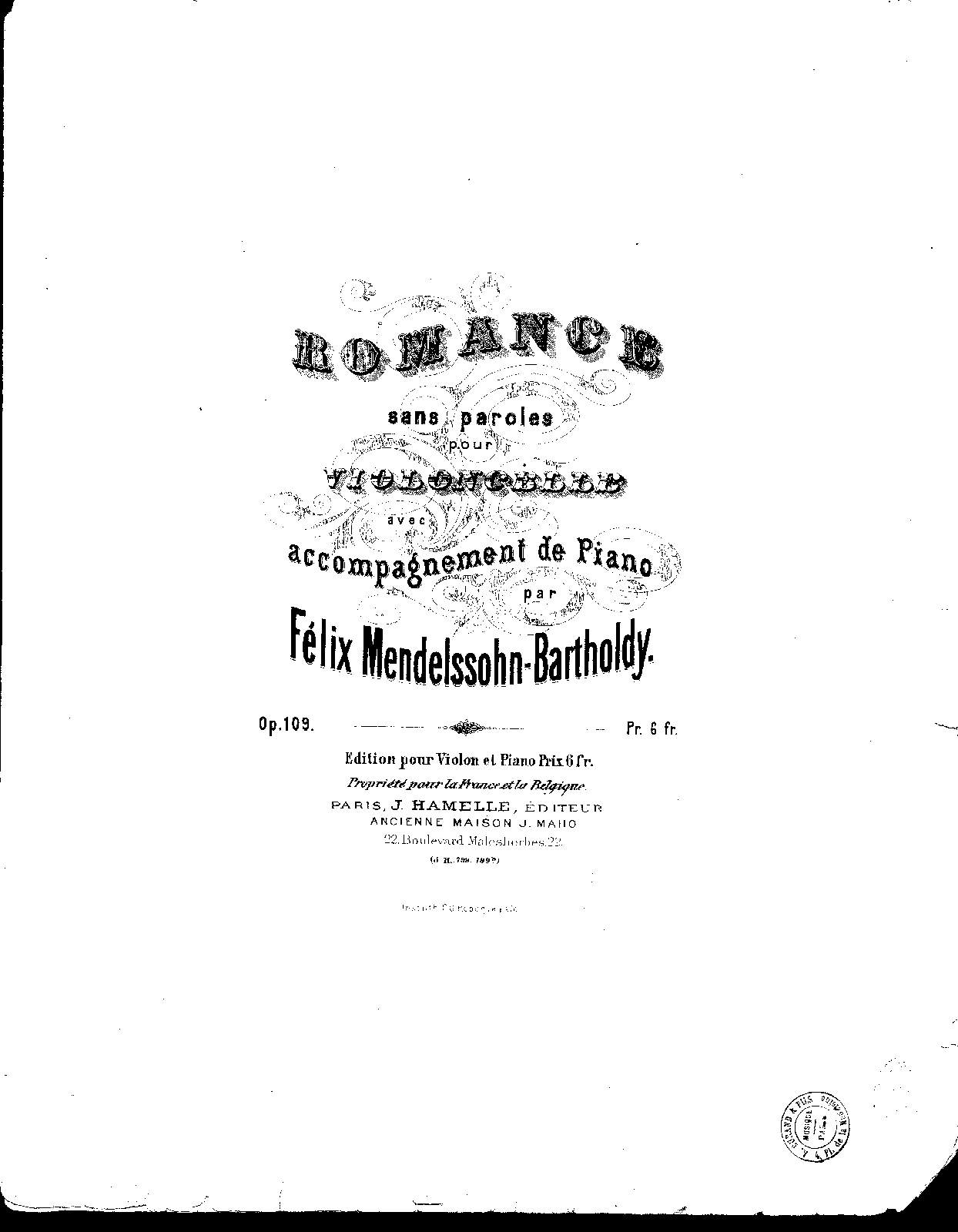 Lied ohne Worte, Op.109