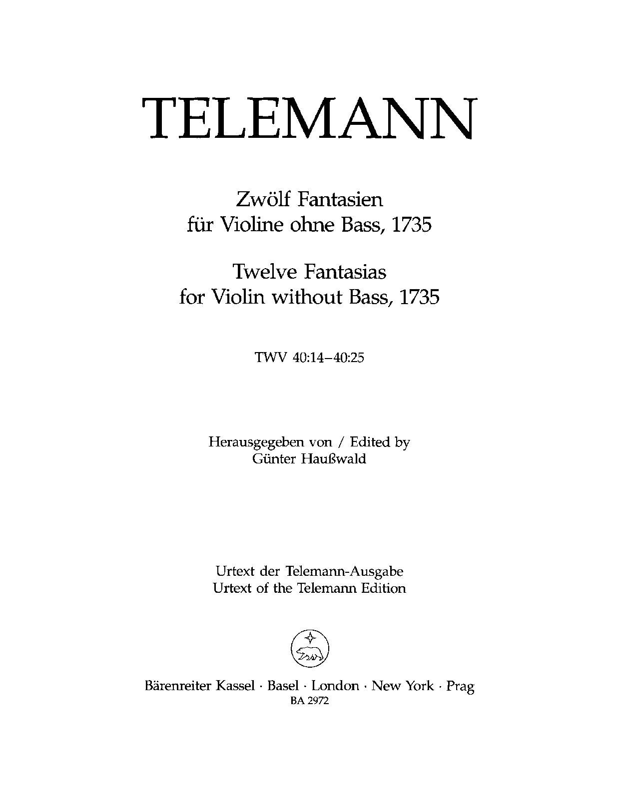 12 Fantasias for Violin without Bass, TWV 40:14-25