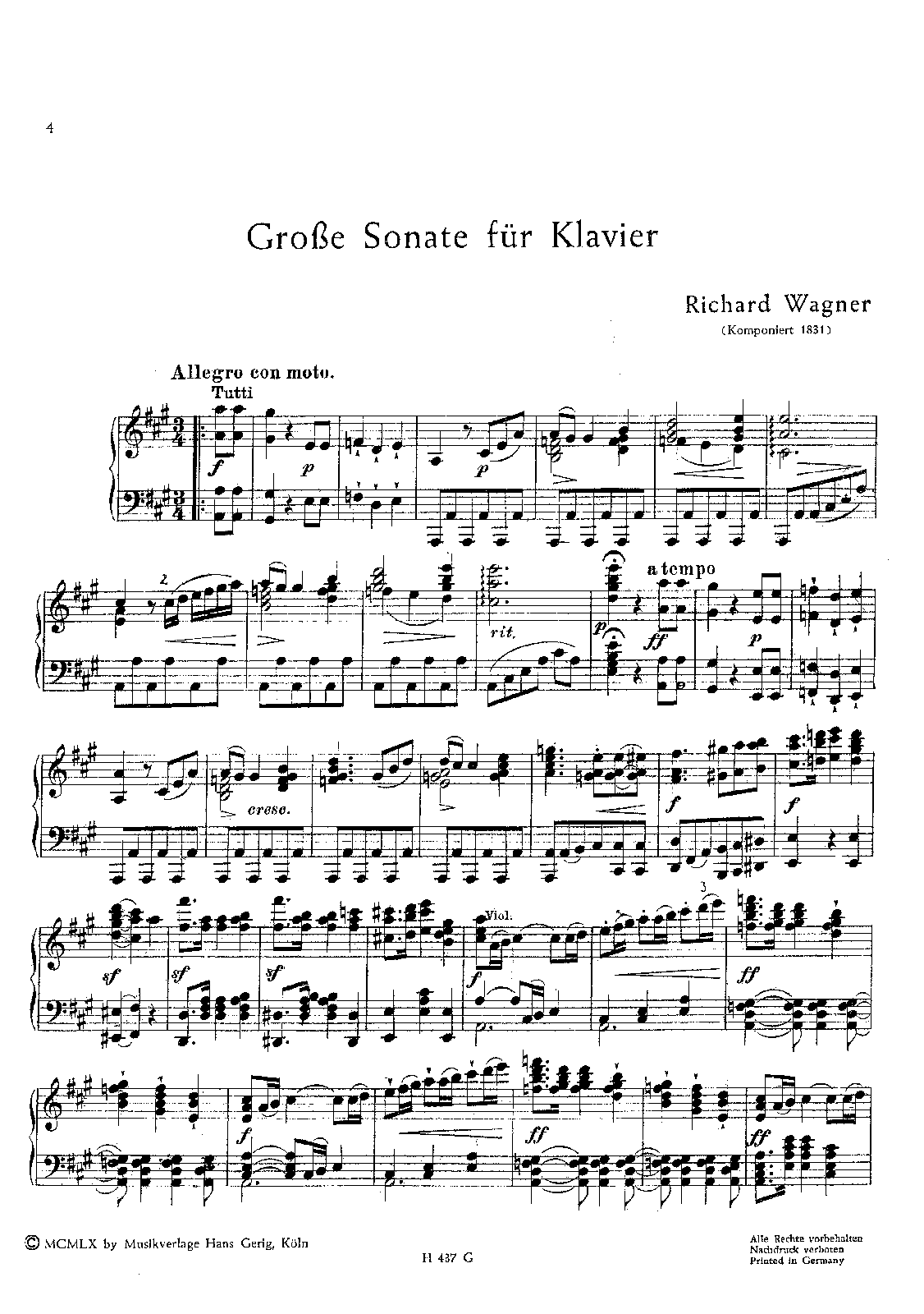 Piano Sonata in A major, WWV 26