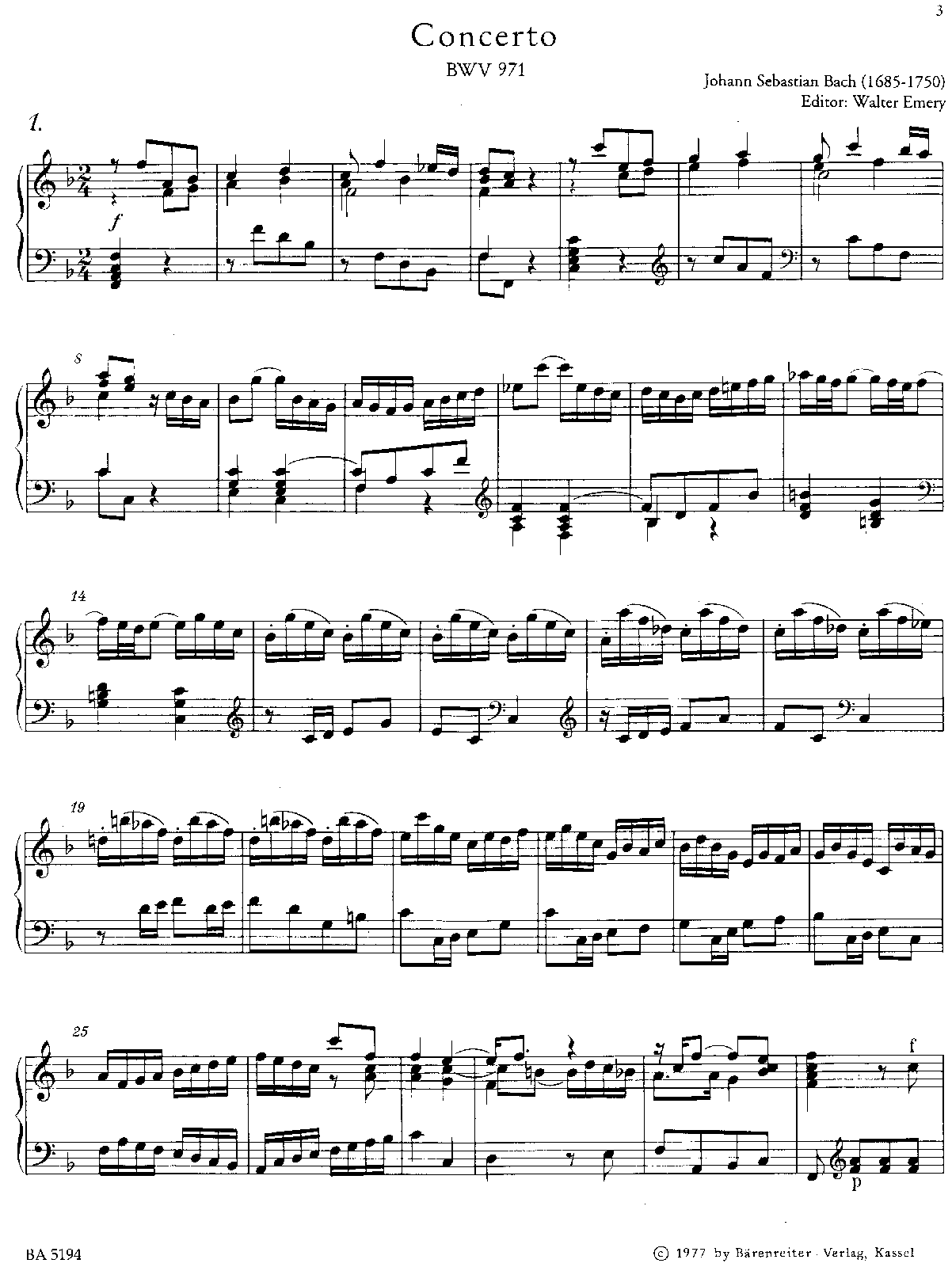 Italienisches Konzert, BWV 971