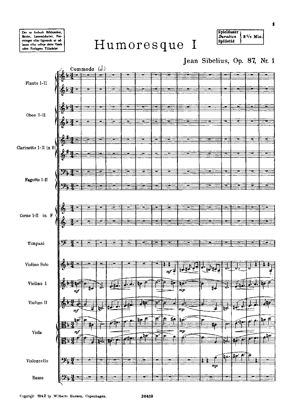 2 Humoresques for Violin and Orchestra, Op.87