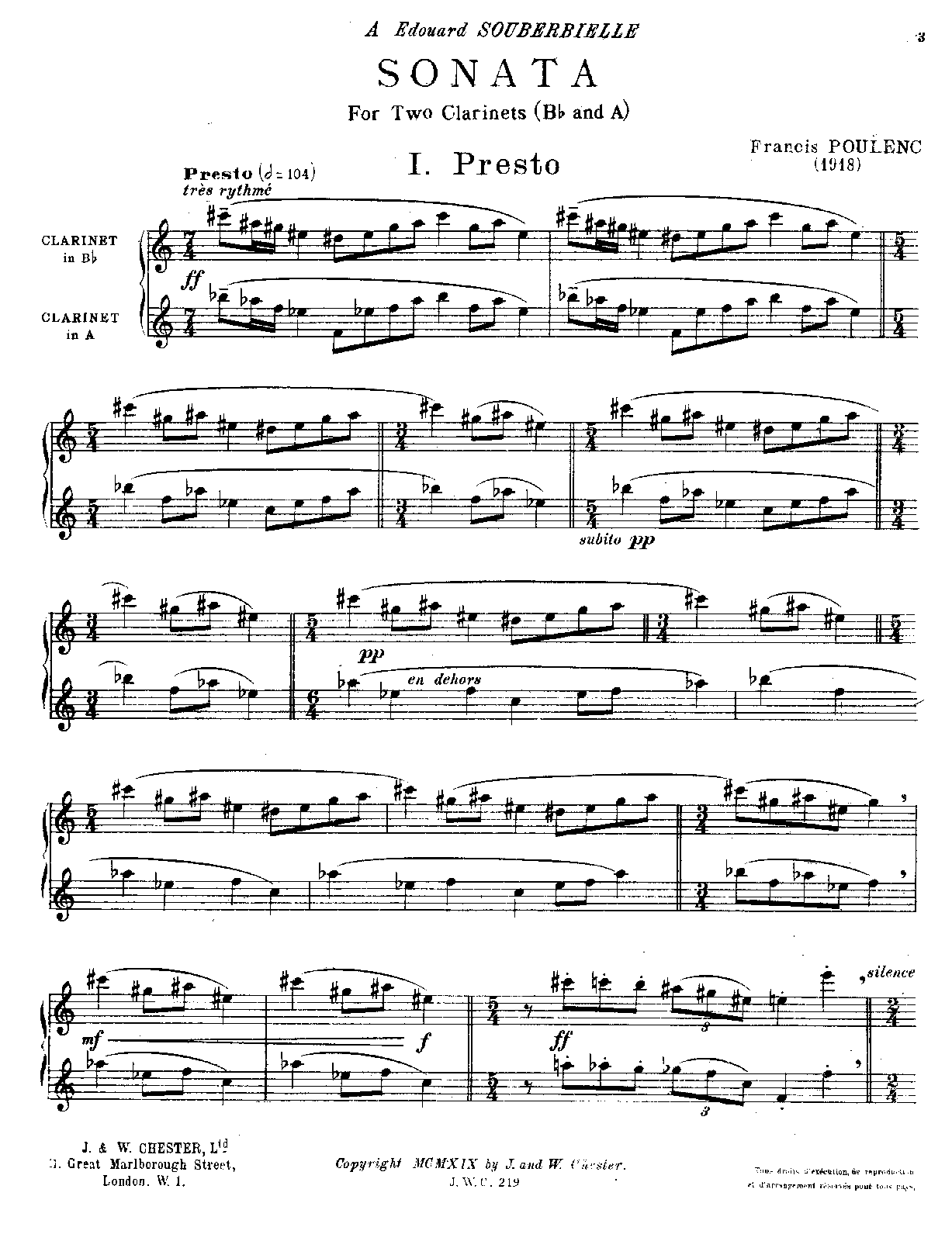 Sonata for 2 Clarinets, FP 7