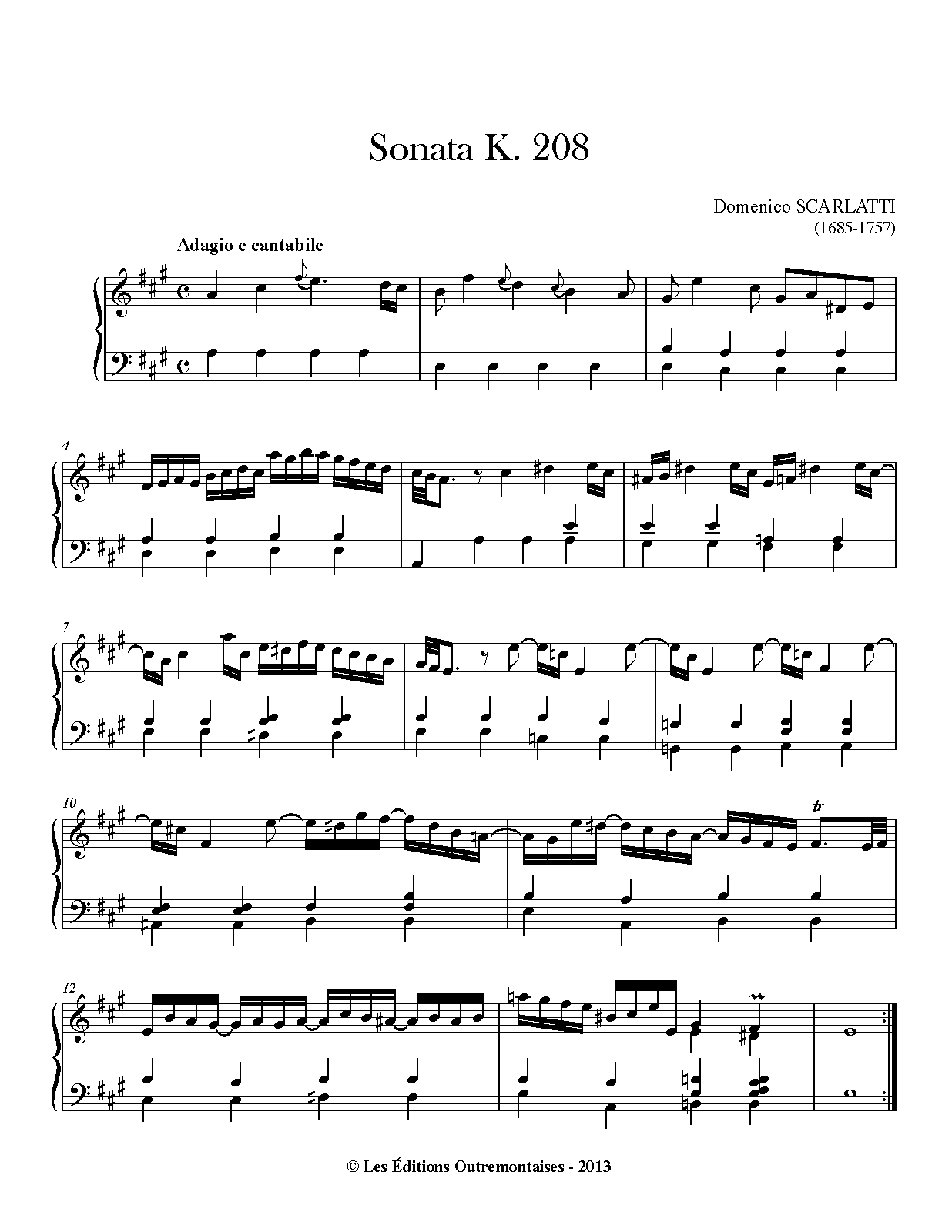Keyboard Sonata in A major, K.208