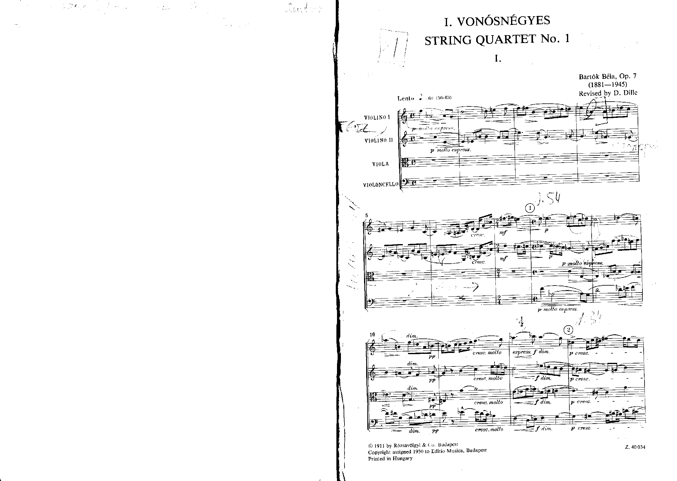 String Quartet No.1, Sz.40