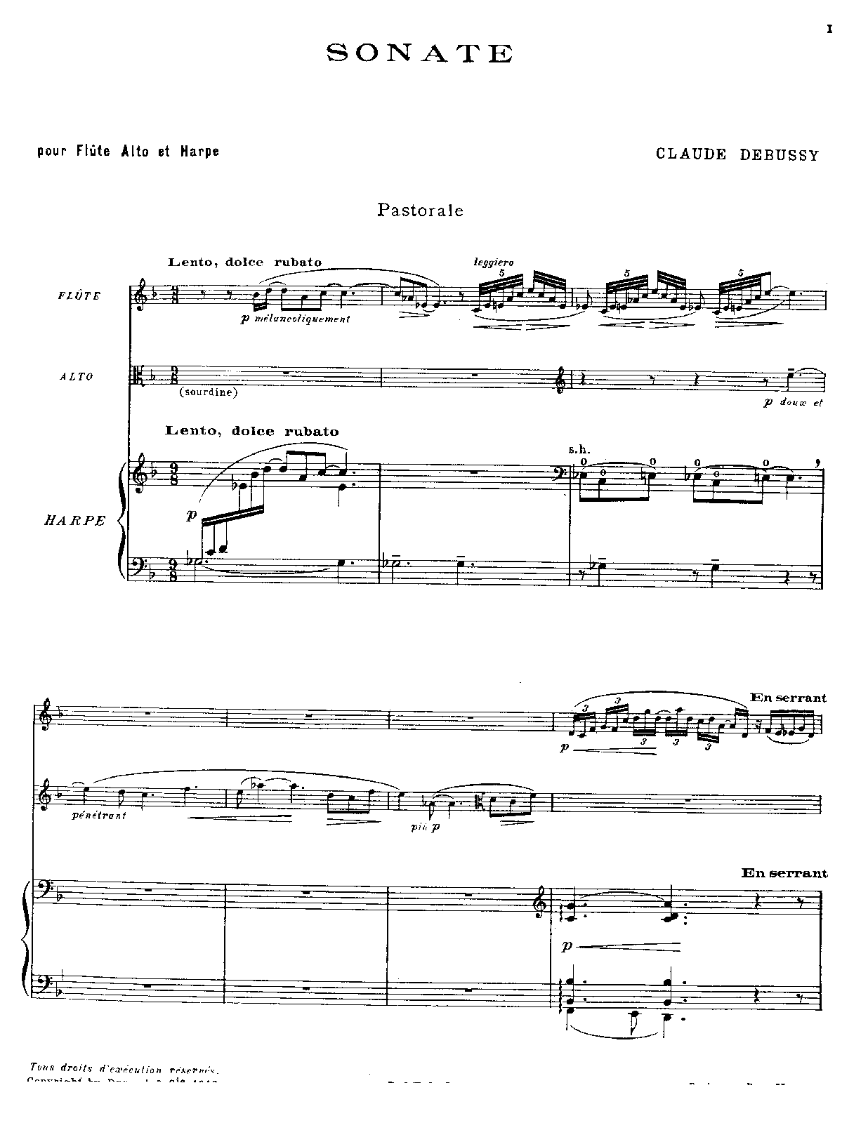 Sonata for Flute, Viola and Harp, CD 145
