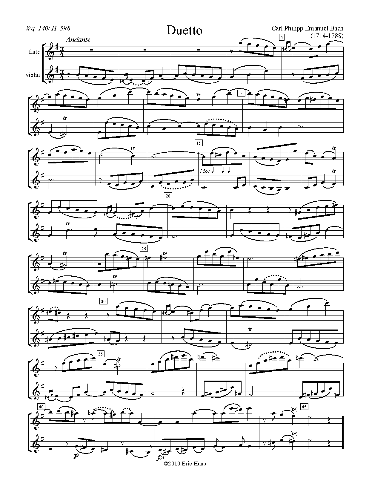 Duet for Flute and Violin, H.598