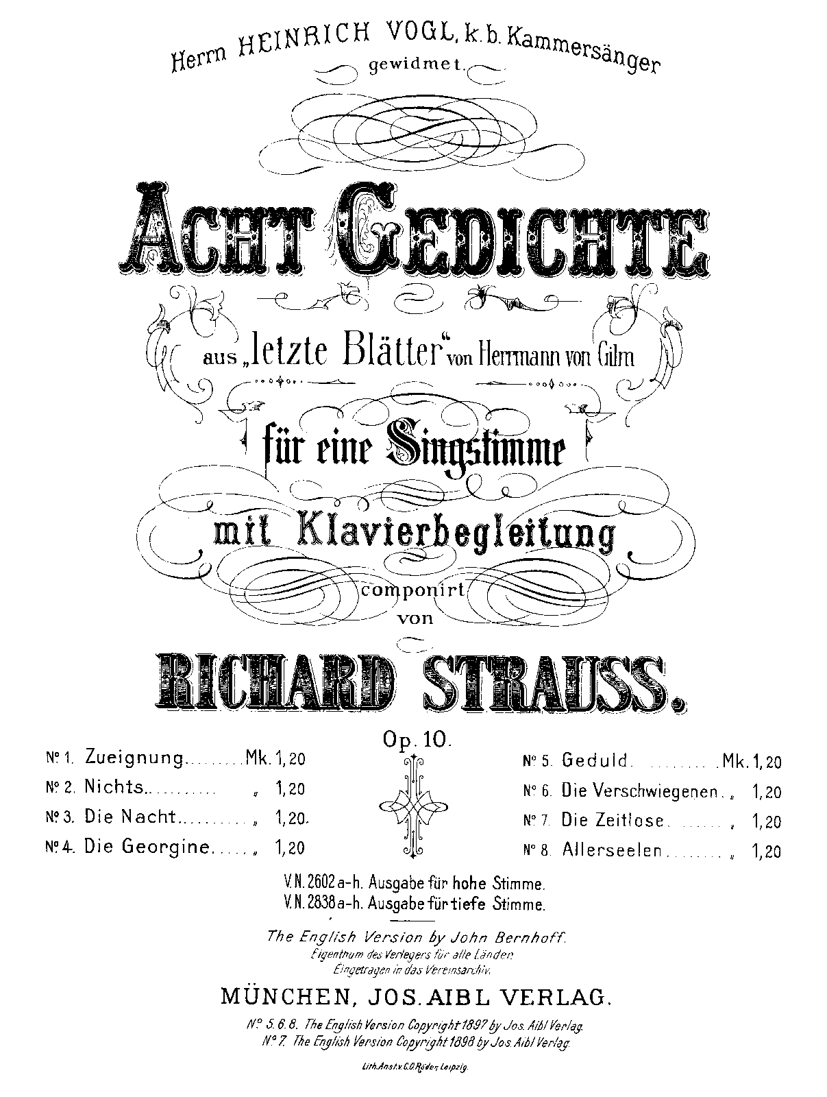 8 Gedichte aus 'Letzte Blätter', Op.10
