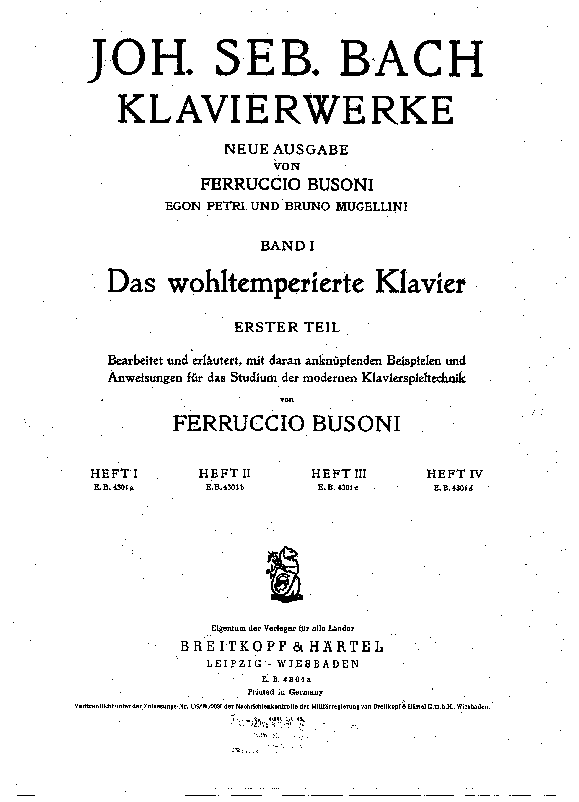 Das wohltemperierte Klavier I, BWV 846-869