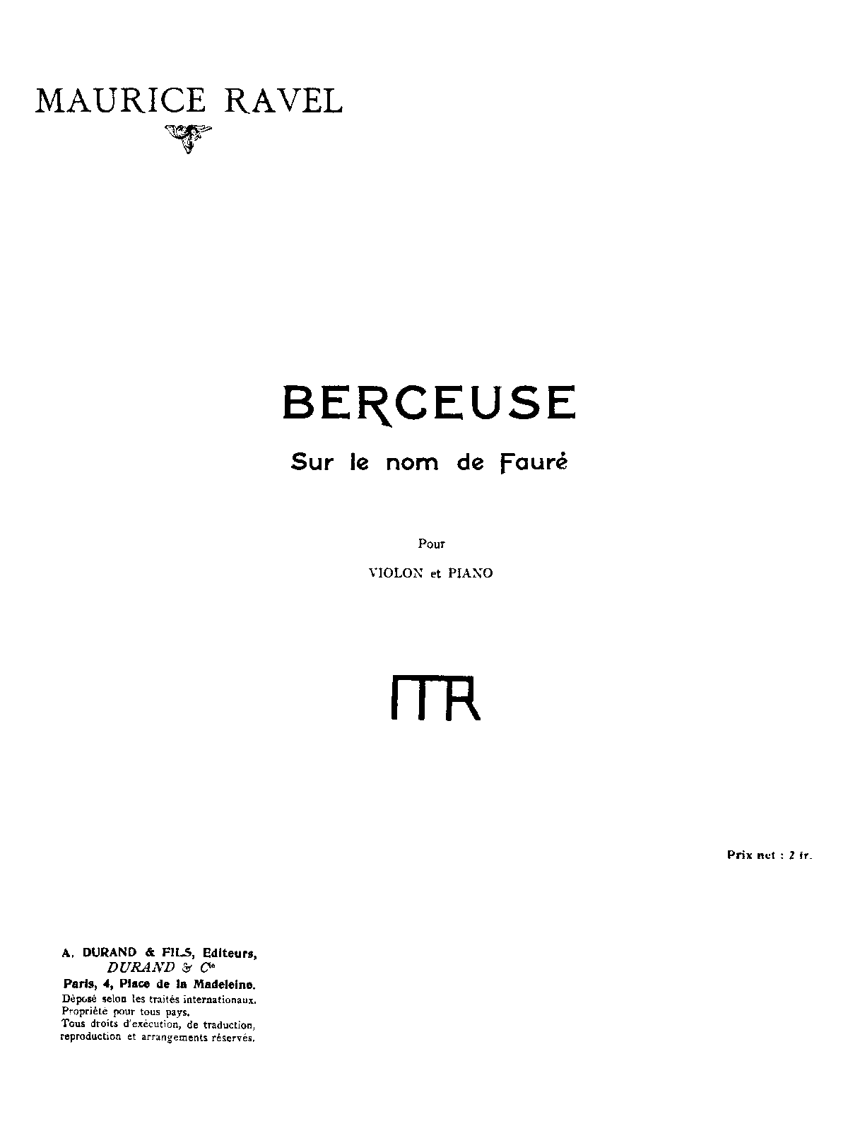 Berceuse sur le nom de Gabriel Fauré, M.74