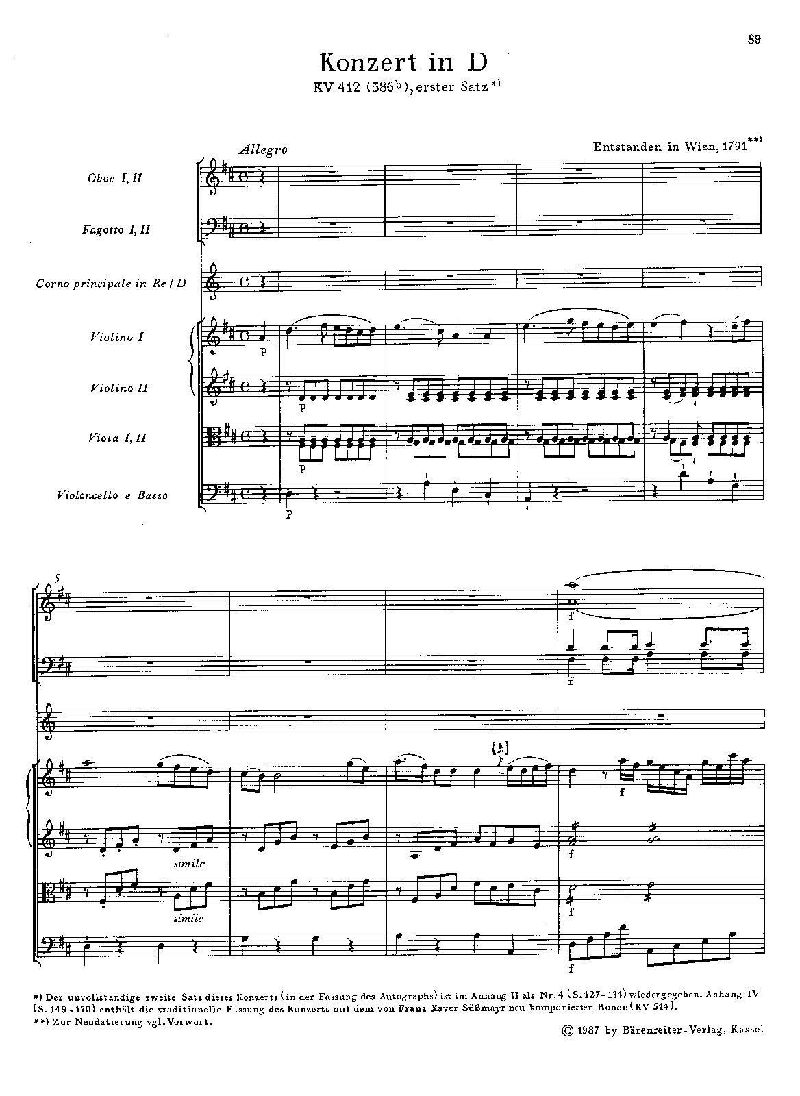 Horn Concerto in D major, K.412/386b