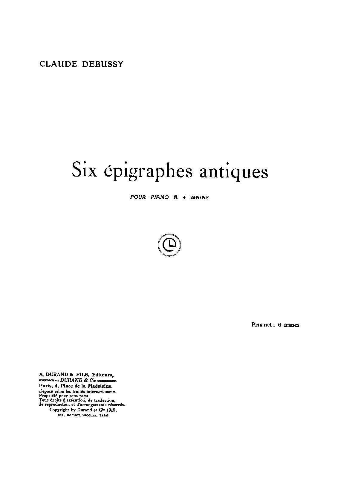6 Épigraphes antiques, CD 139