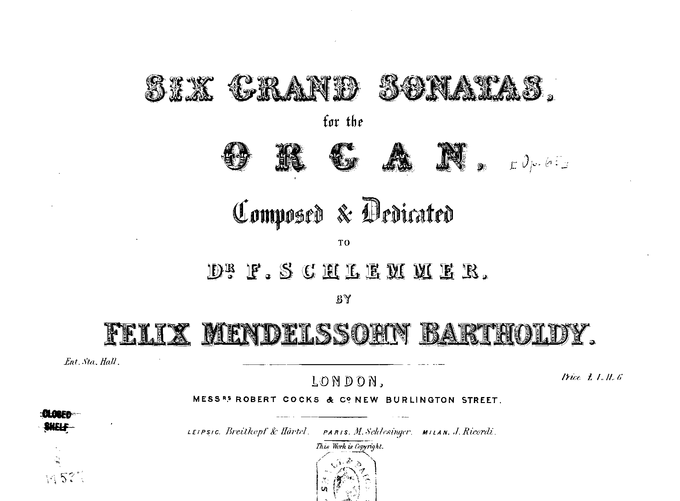 6 Organ Sonatas, Op.65