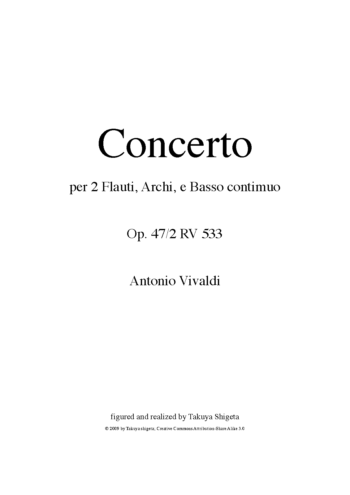 Concerto for 2 Flutes in C major, RV 533
