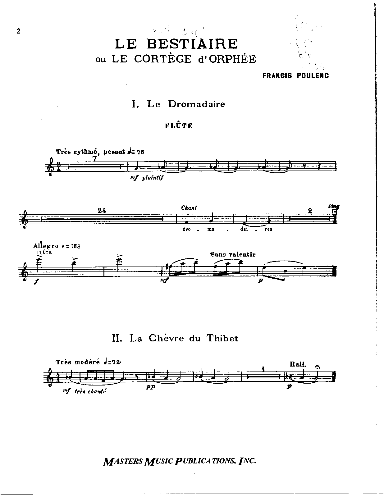Le bestiaire, FP 15