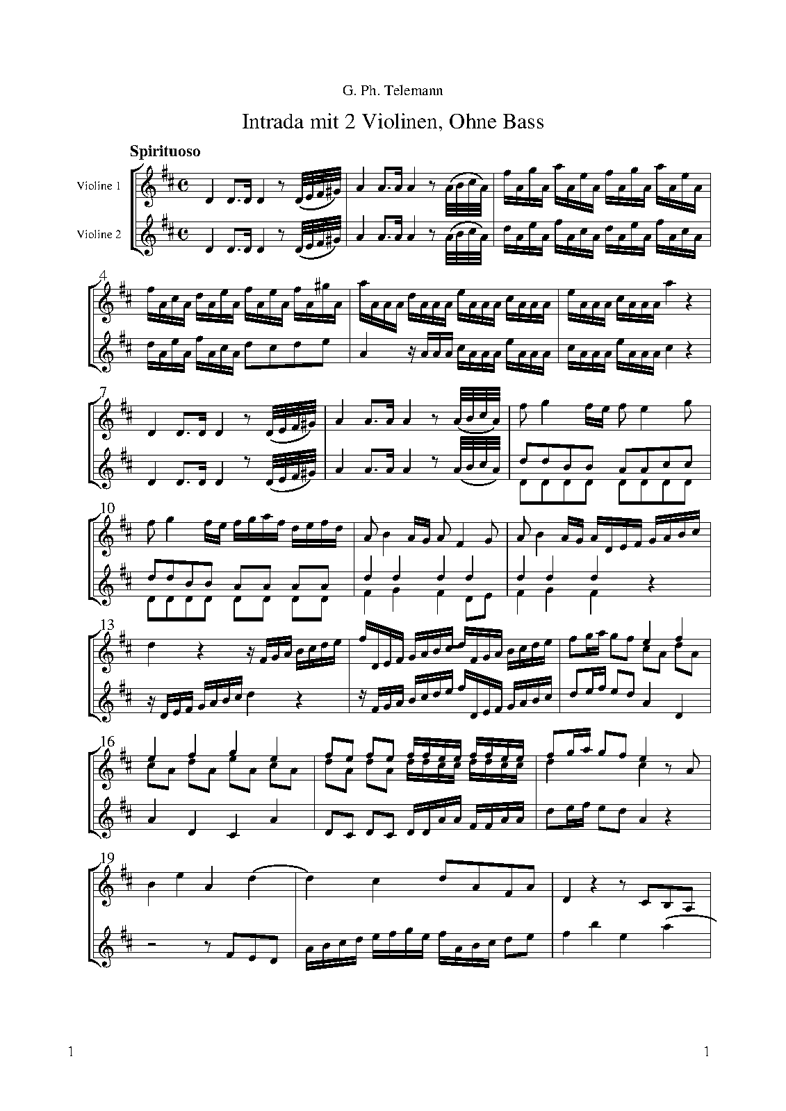 Intrada-Suite for 2 Violins 'Gulliver's Travels', TWV 40:108