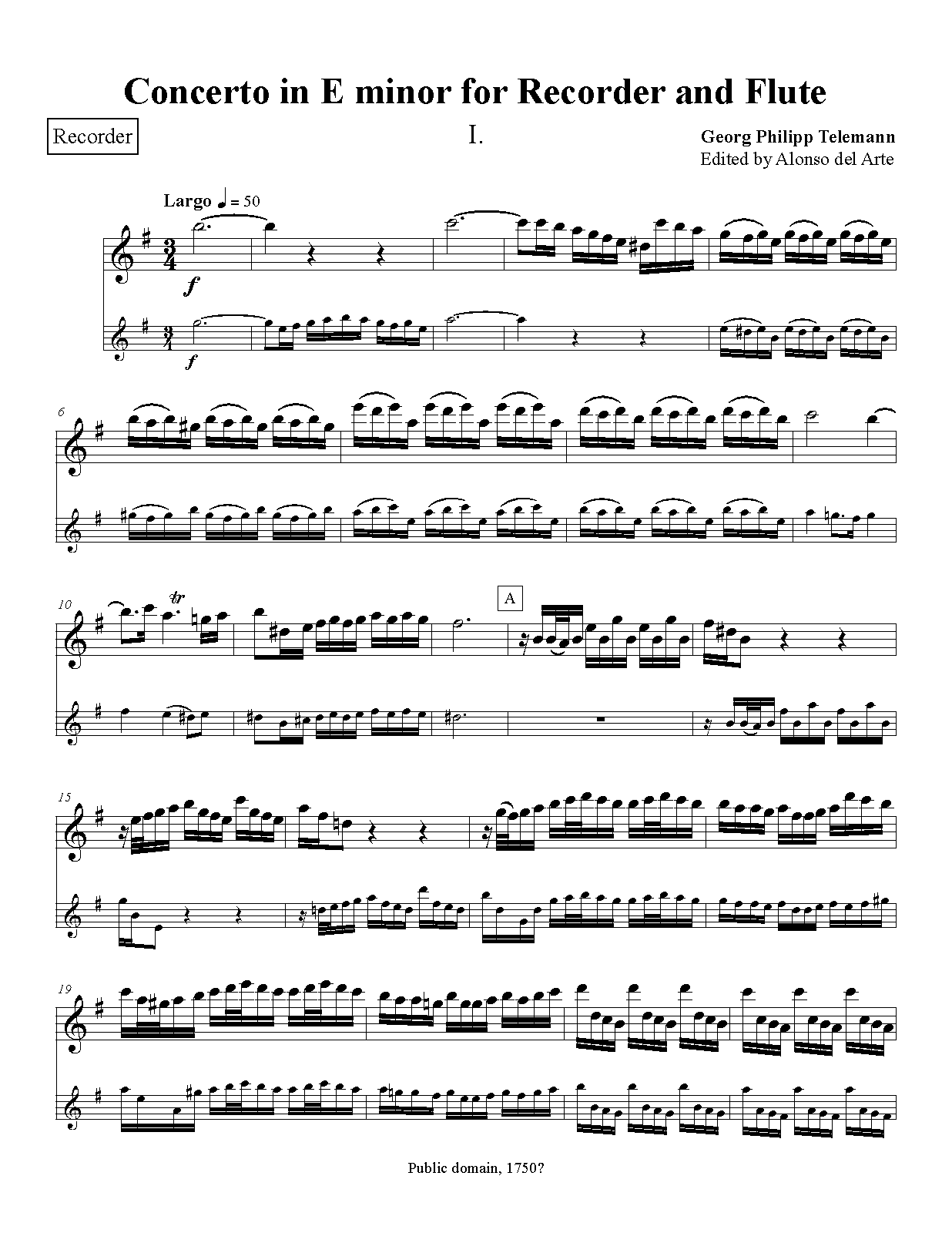 Concerto for Recorder and Flute, TWV 52:e1