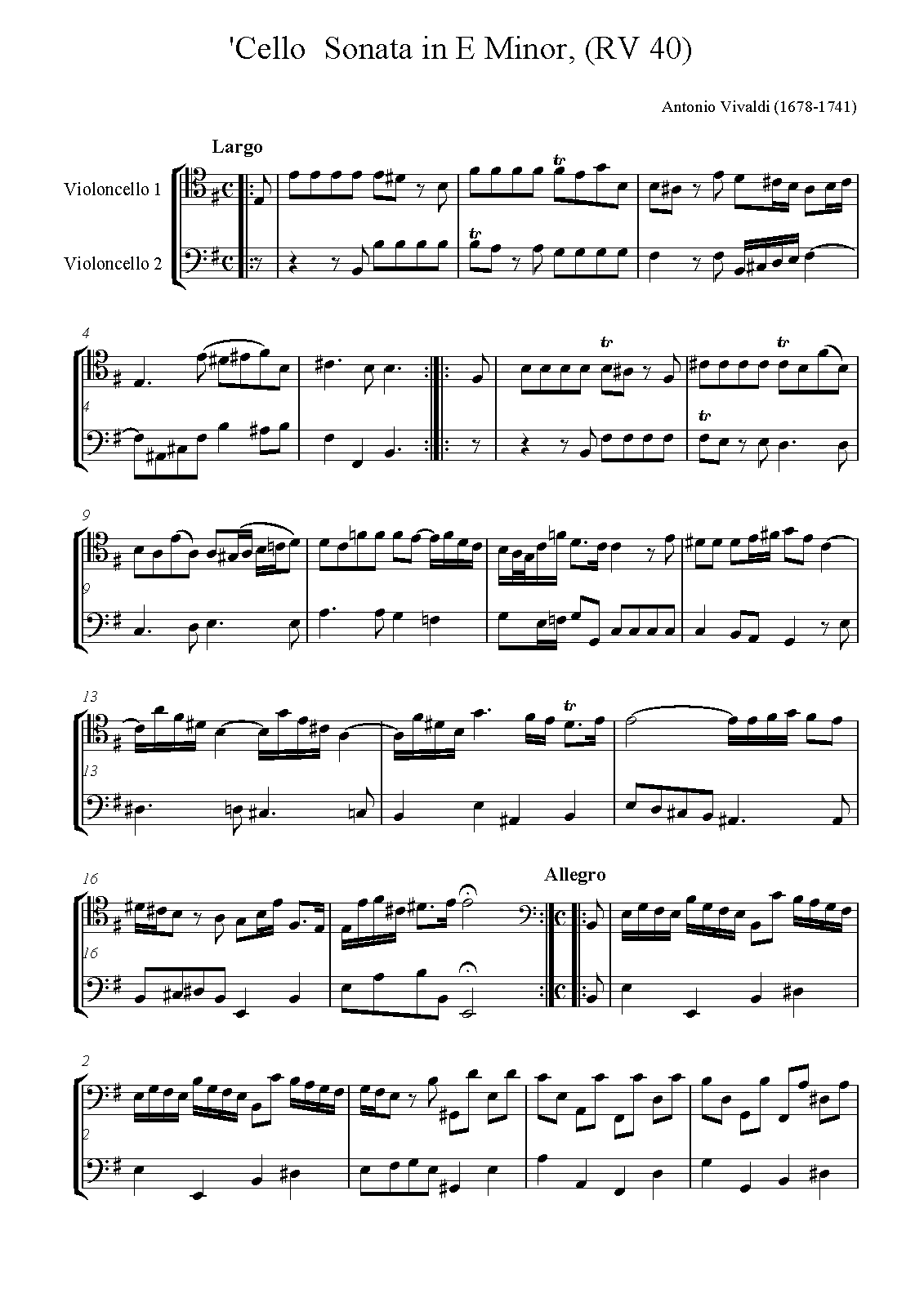 Cello Sonata in E minor, RV 40
