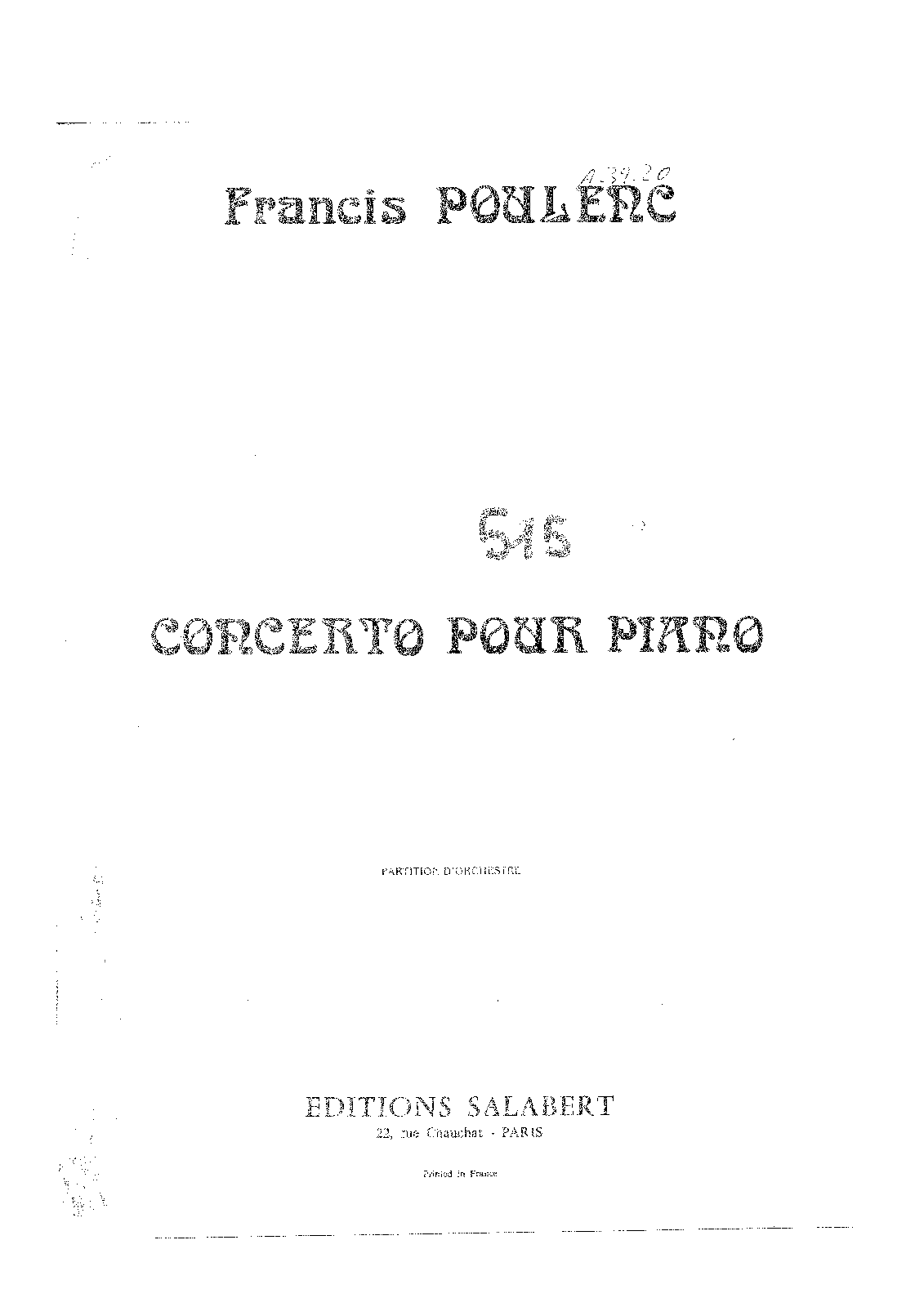 Piano Concerto, FP 146